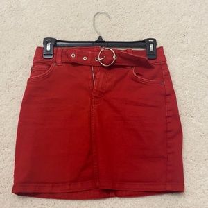 red mini skirt